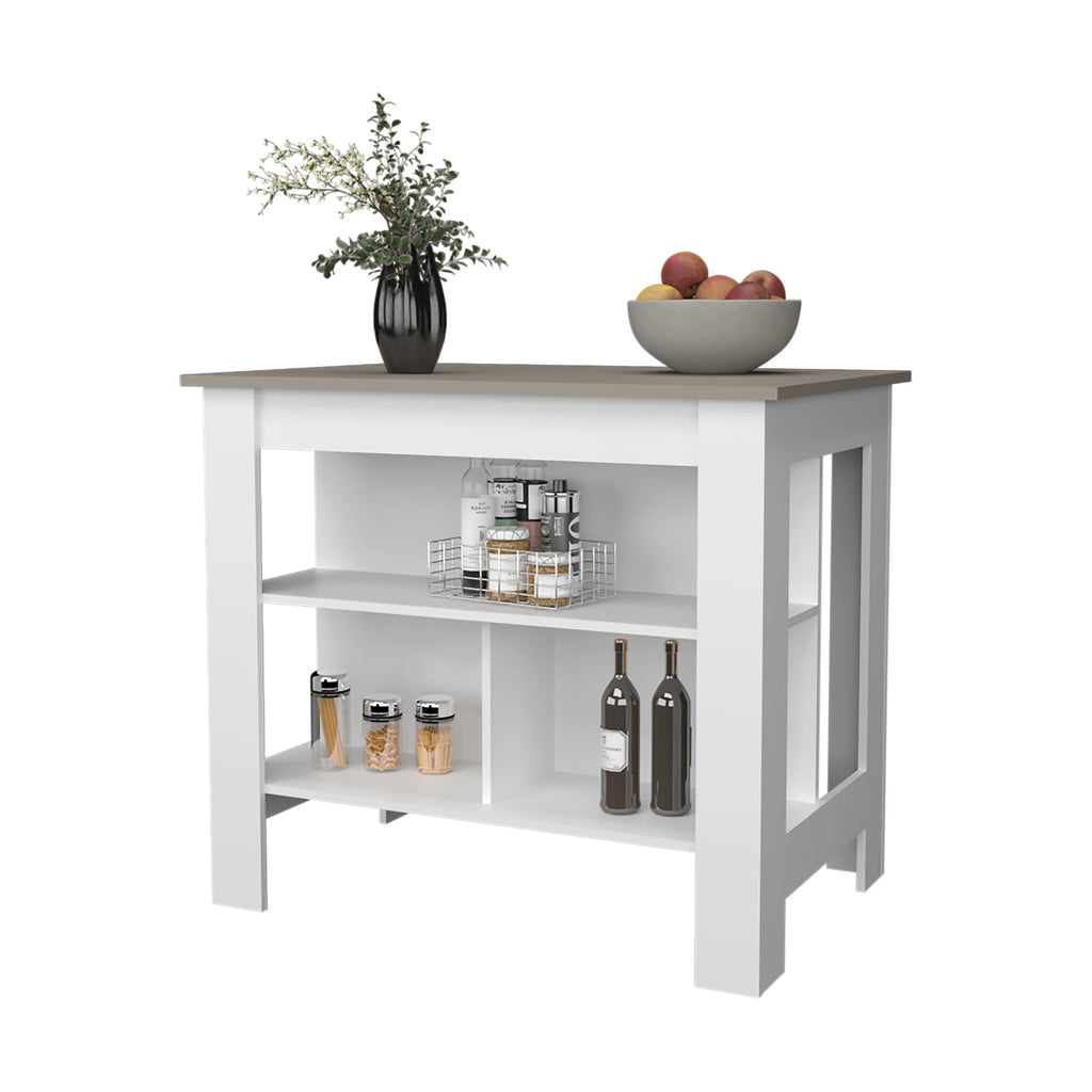 Cterwk Kitchen Island with Open Storage Shelf, Perfect for Living Room, Dining Room, Kitchen, Beige + White