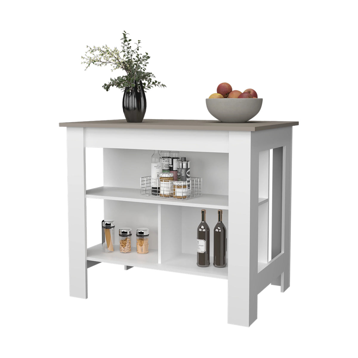 Cterwk Kitchen Island with Open Storage Shelf, Perfect for Living Room, Dining Room, Kitchen, Beige + White