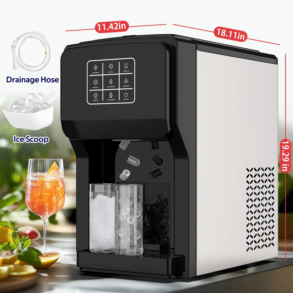 Advwin 3 in 1 Water Dispenser with Ice Maker Countertop, Bullet Ice, Crushed Ice, Water Cooler, 44Lbs/24H, 12 Ice Cube/6Min, Self-cleaning, 4Lbs Ice Storage, Home, Kitchen, Party, RV