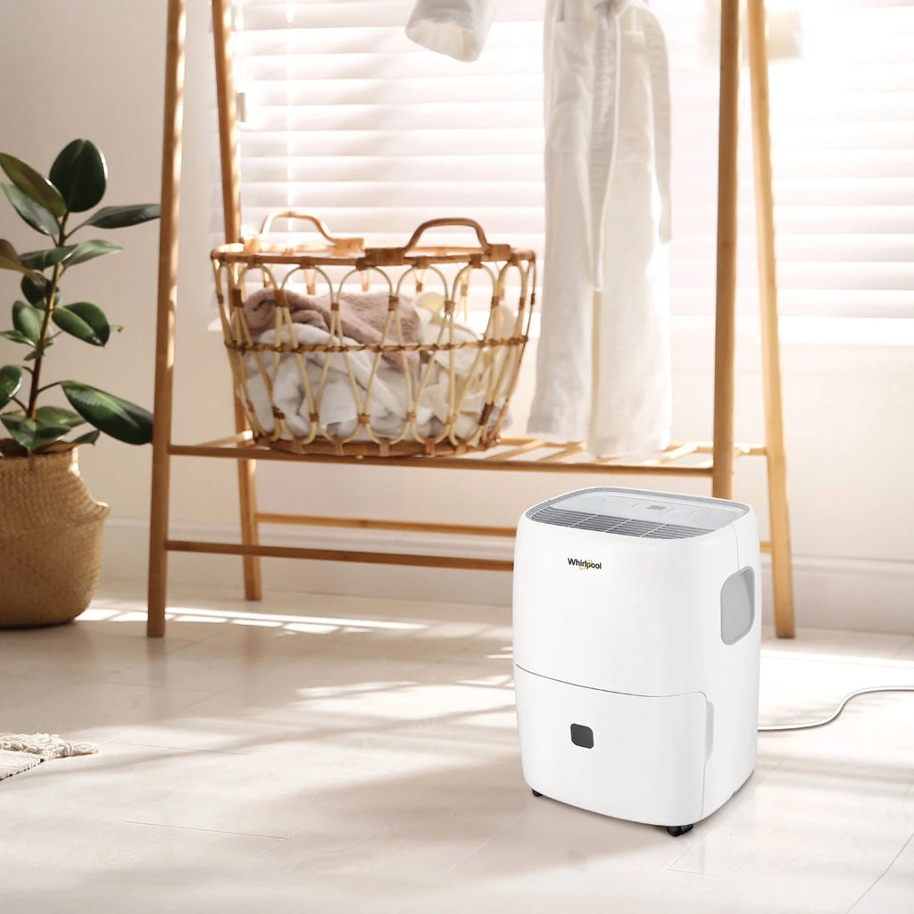 Whirlpool 30-Pint 3000 Sq ft Humidity Absorber Dehumidifier, Bedroom, Basement, Garage, WHAD301DW, New