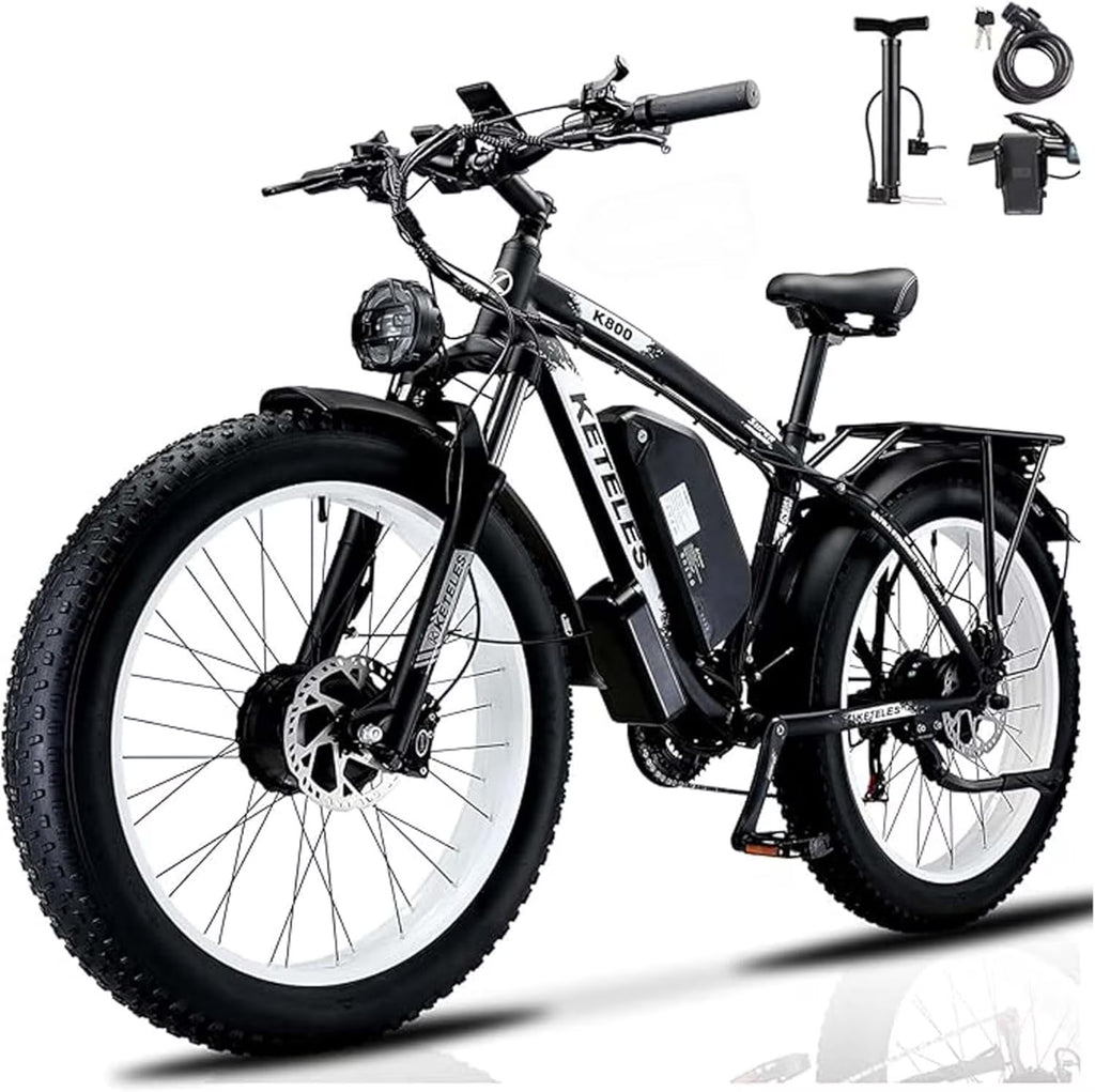KETELES Electric Bike for Adults, Peak 4000W Dual Motor Ebike，26" Fat Tire Electric Mountain bike,  48V 23AH Removable Battery UL 2849.