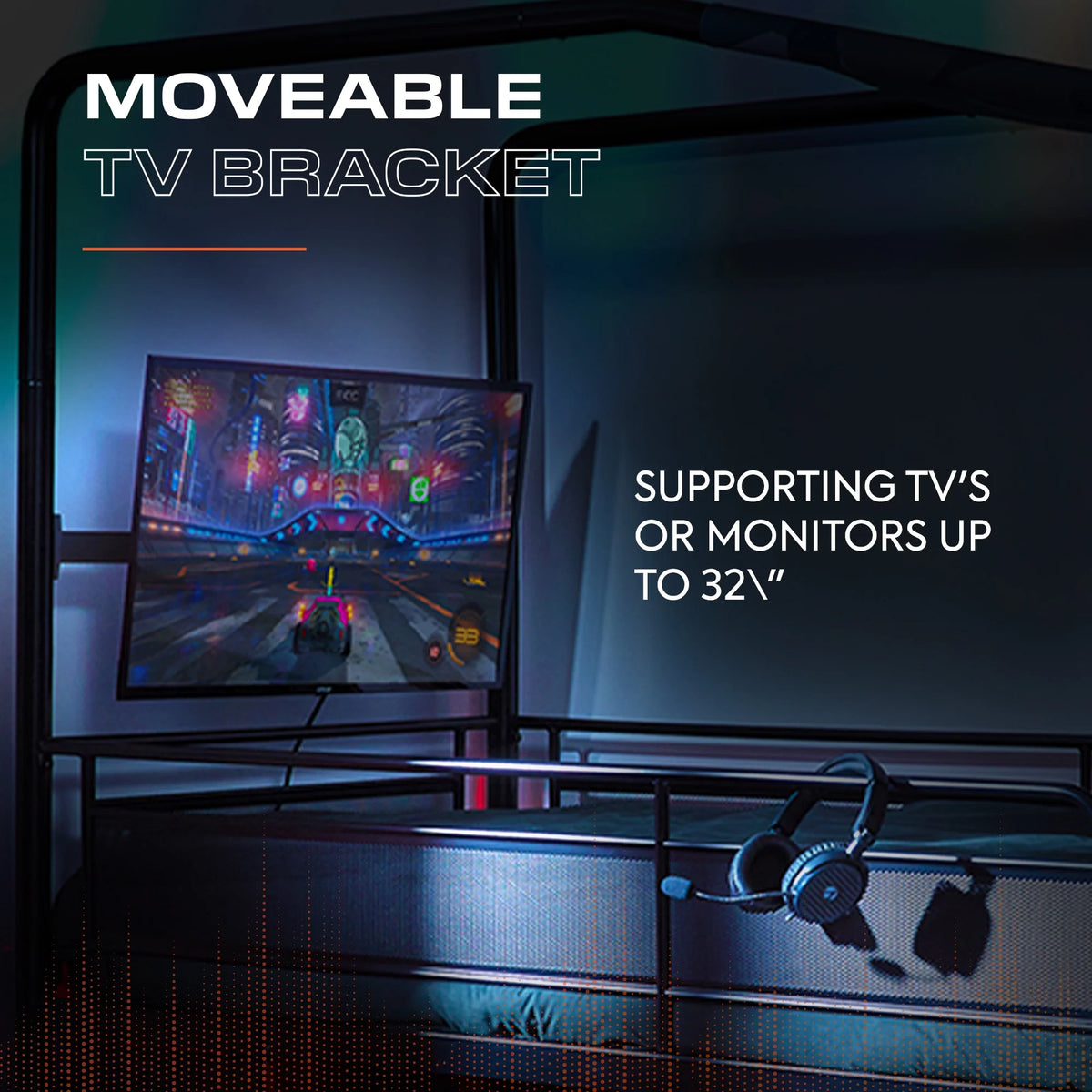 X Rocker Contra Mid-Sleeper Gaming Bed with TV Mount, Black, Twin, Children, Teen, 74.88 H