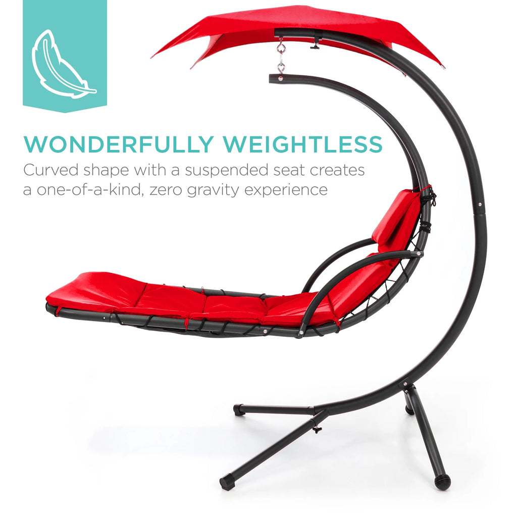 Best Choice Products Hanging Curved Chaise Lounge Chair Swing for Backyard, Patio w/ Pillow, Shade, Stand - Teal