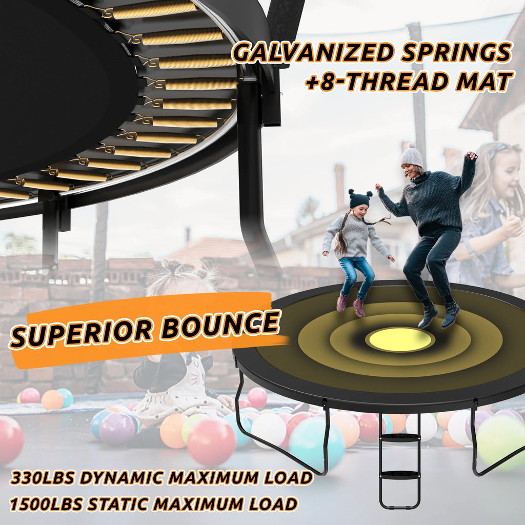 Jumpfly Trampoline 10FT Trampoline with Basketball Hoop-Curved Poles Reinforced Recreational Trampolines with Enclosure And Ladder-Outdoor Trampoline for Kids