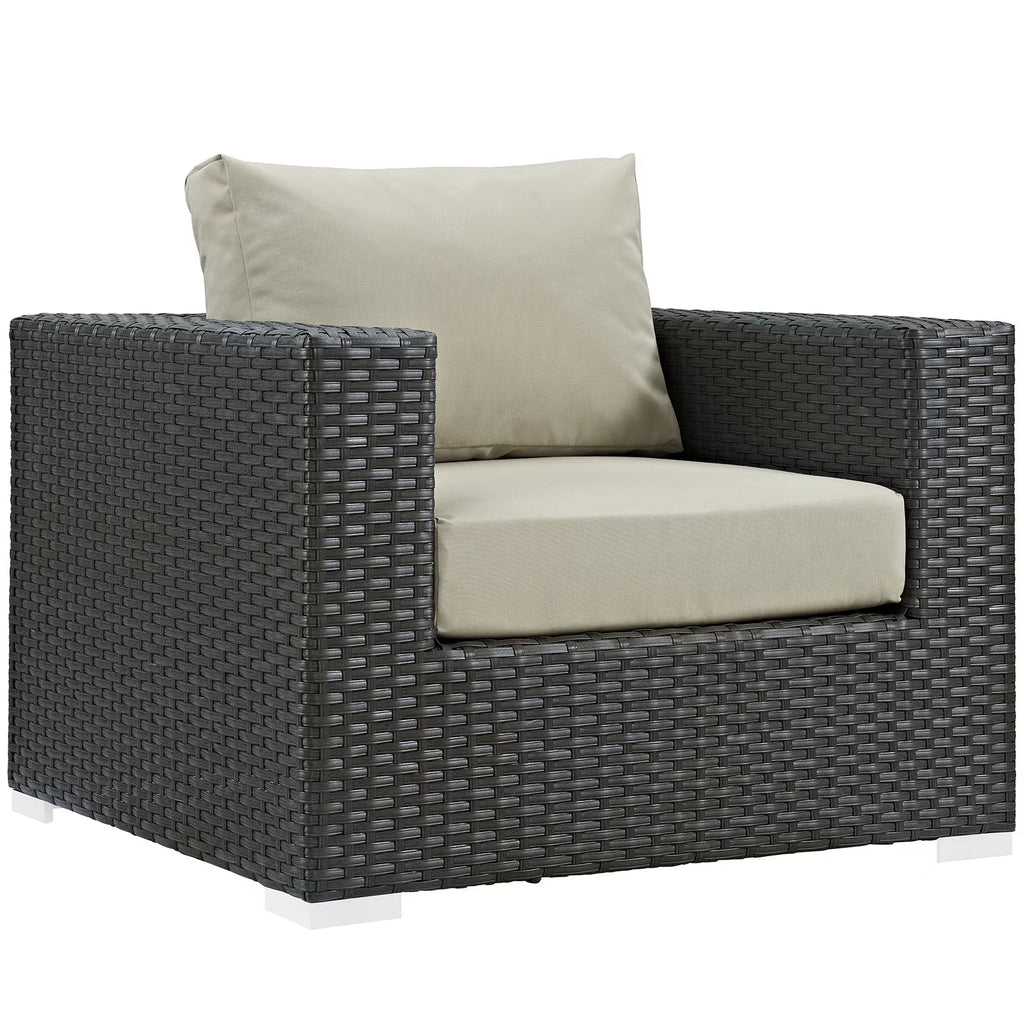 Modern Contemporary Urban Design Outdoor Patio Balcony Lounge Chair, Beige, Rattan