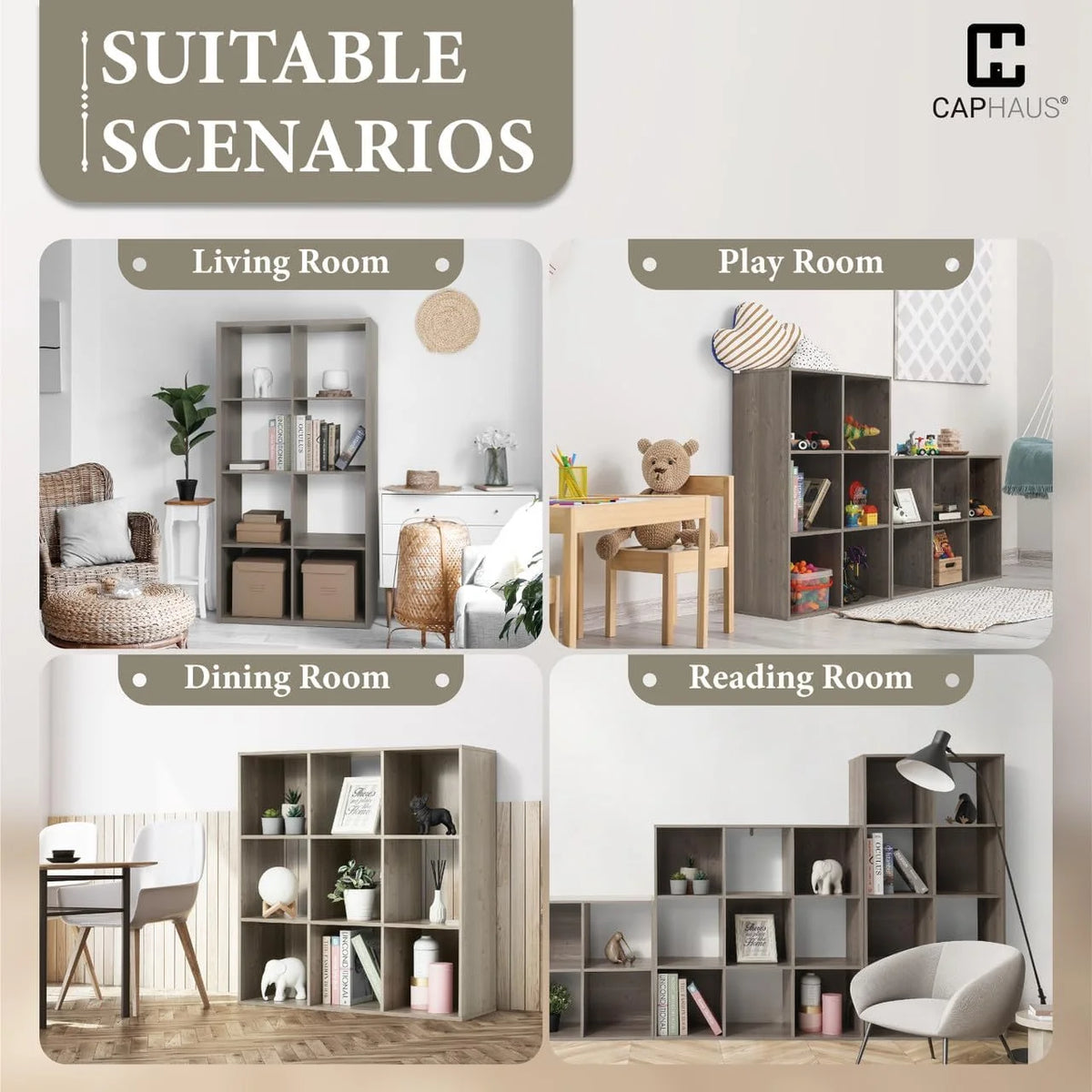 CAPHAUS Sturdy Room 13-Inch Cube Storage Organizer Shelf, with Extra Thick Exterior Edge, Open Storage Shelf Divider, Bookcase, 8-Cube, White