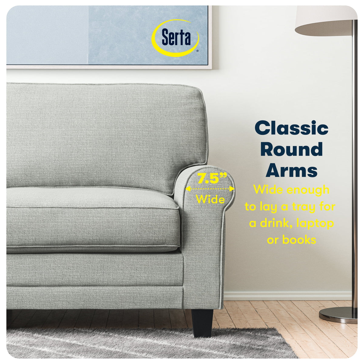 Serta Copenhagen 78" Rolled Arm Sofa with Removable Covers Dark Brown