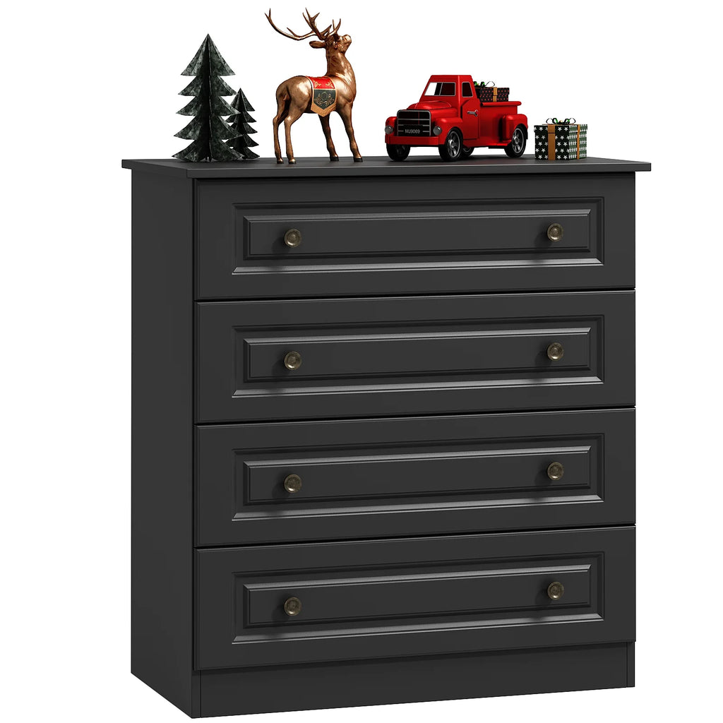 IDEALSOUL Dresser, Black Dresser Tall dresser with Large Storage Space, 4 Drawer Dresser for Bedroom, Hallway, Entryway