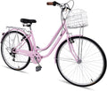 Ambifirner Women's Beach Cruiser Bike, 26in City Cruiser Bikes High Carbon Steel V Brake 7 Speed Commuter Bike with Basket & Mirror