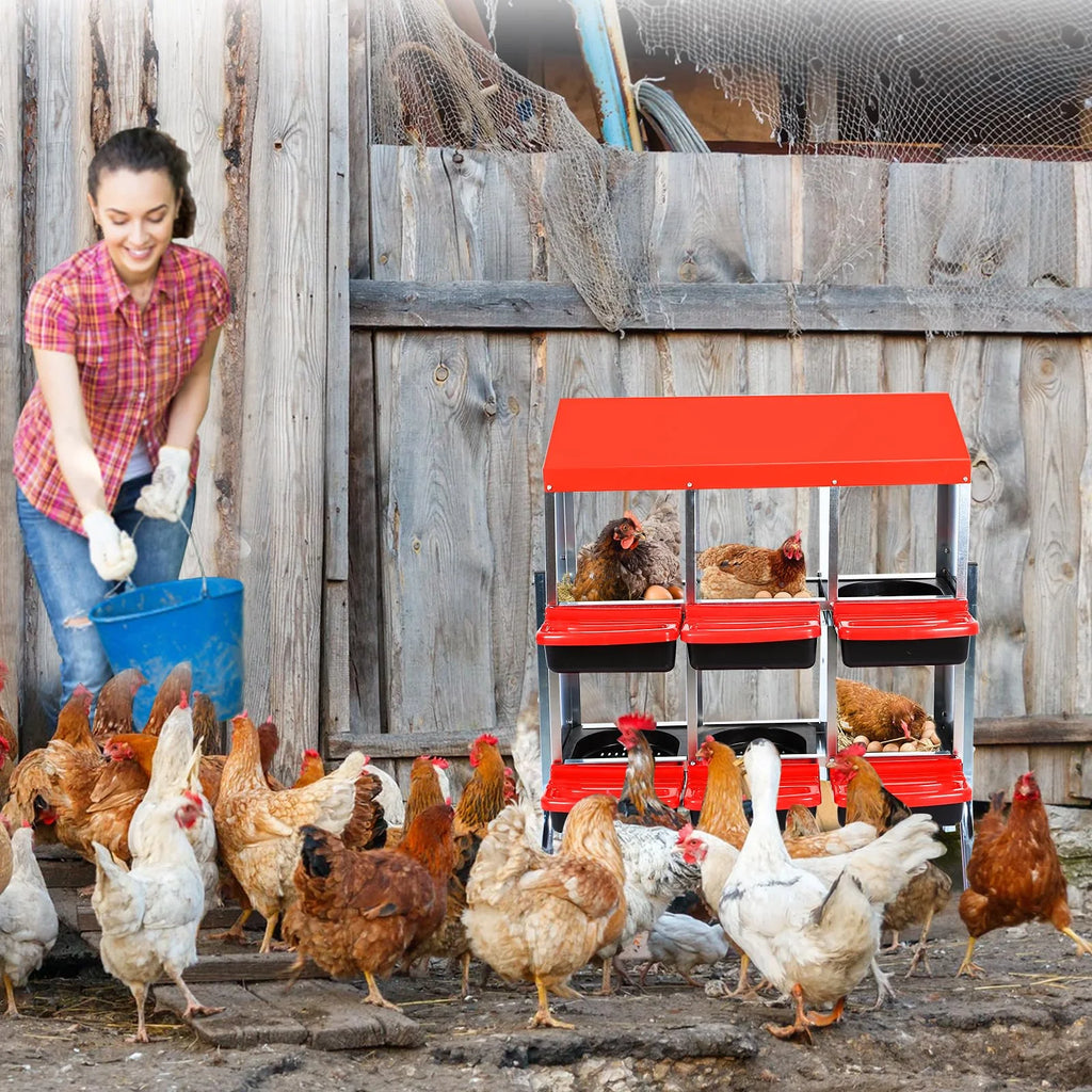 Chicken Nesting Box, 6/8/10 Compartment Nesting Box, Heavy Duty Chicken Coop Nesting Box with Removable Tray, Metal Chicken Laying Box for Chicken