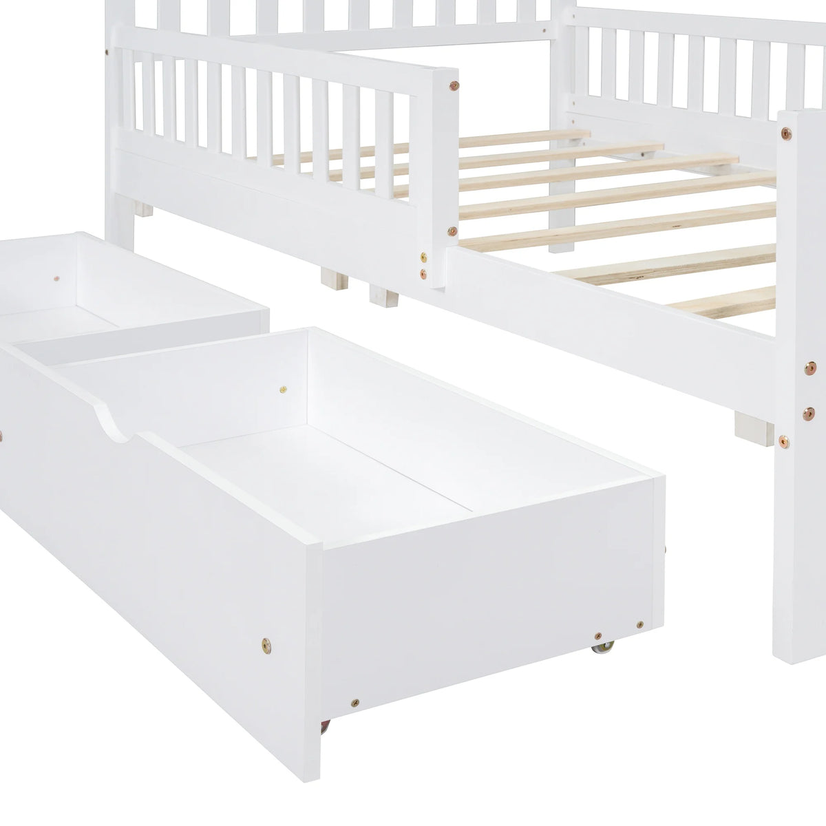 Bellemave Twin Bed with Storage Drawers and Fence Rails, Wood Platform Beds Frame with Headboard, Twin Size Storage Bed for Kids Boys Girls Teens��White)