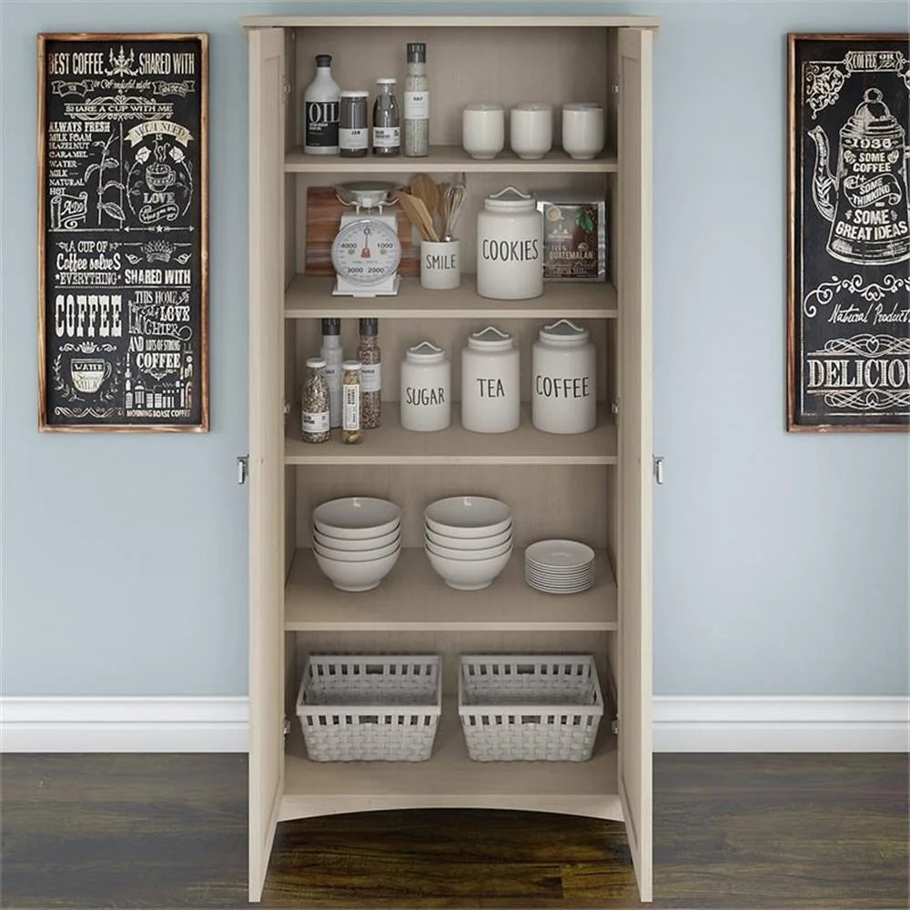 Bowery Hill Farmhouse Engineered Wood Tall Storage Cabinet with Doors in Black