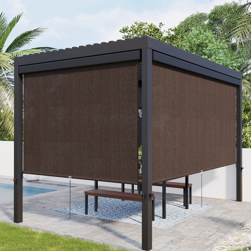 Vicllax Outdoor Patio Blinds Sun Shades Spring Roller Shade with Valance for Patio, Gray, 8'Wx8'H