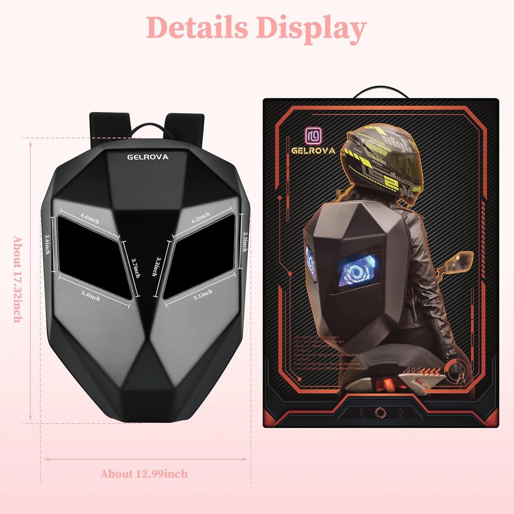 Gelrova Knight LED Bike Backpack, Black Hard Shell Motorcycle Helmet, Small Size 17in