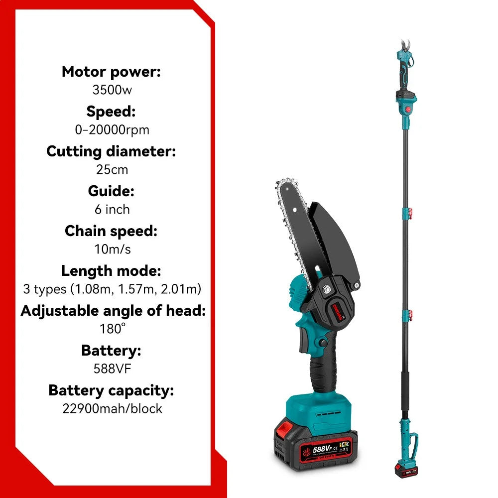 3-in-1 Brushless 6" Pole Chainsaw & Electric Pruning Shears Cordless Pole Saw