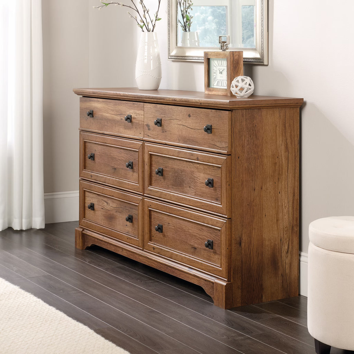 Sauder Palladia 6-Drawer Bedroom Dresser, Vintage Oak Finish
