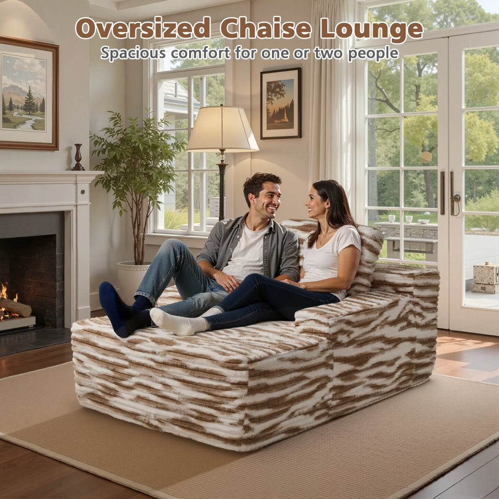 Ovios 67'' Oversized Chaise Lounge Chair Indoor Cloud Plush Corduroy Floor Sofa Bed Deep Seat No Assembly Couch for Living Room, Black