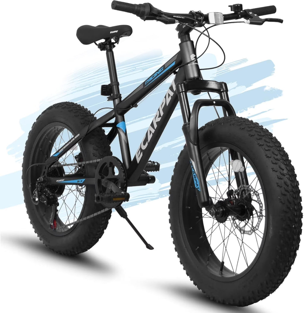 20 Inch Mountain Bike for 7-15 Years Old, 7 Speed Kids Bike with High Carbon Steel Frame, Fat Tire and Dual Disc Brake, Front Suspension Mountain Bicycle Gift for Boys Girls, Grey-Orange