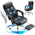 JONPONY Big and Tall Office Chair 500LBS Executive Office Chair Massage and Footrest Ergonomic Computer Desk Chair Reclining High Back Leather Office Chair Lumbar Back Support Swivel Rolling,Black