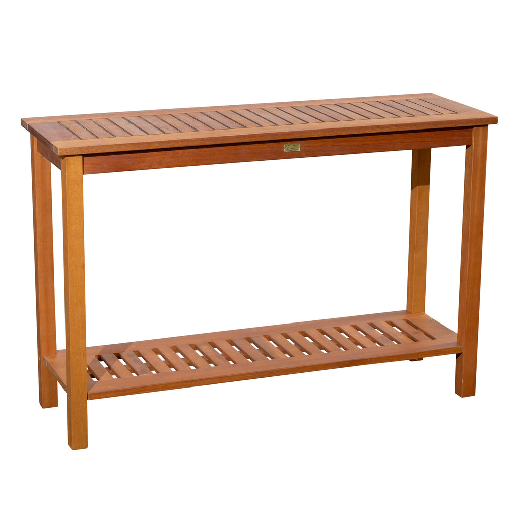 DTY  Outdoor Living Longs Peak Eucalyptus Console Table Silver Gray