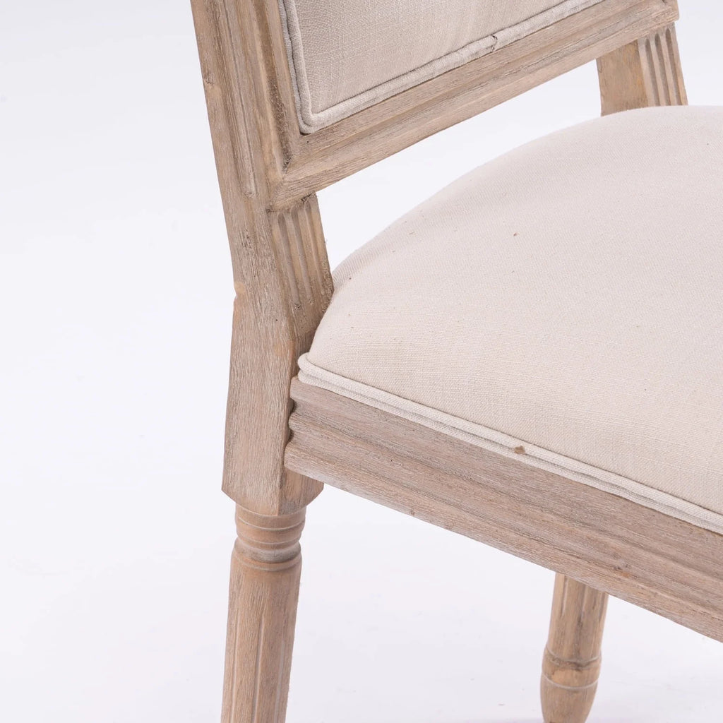 Classic Cream French-Style Dining Chair Set of 2 - Antique Painted Solid Wood Frame with Comfortable Linen Fabric Upholstery for Elegant Dining Spaces