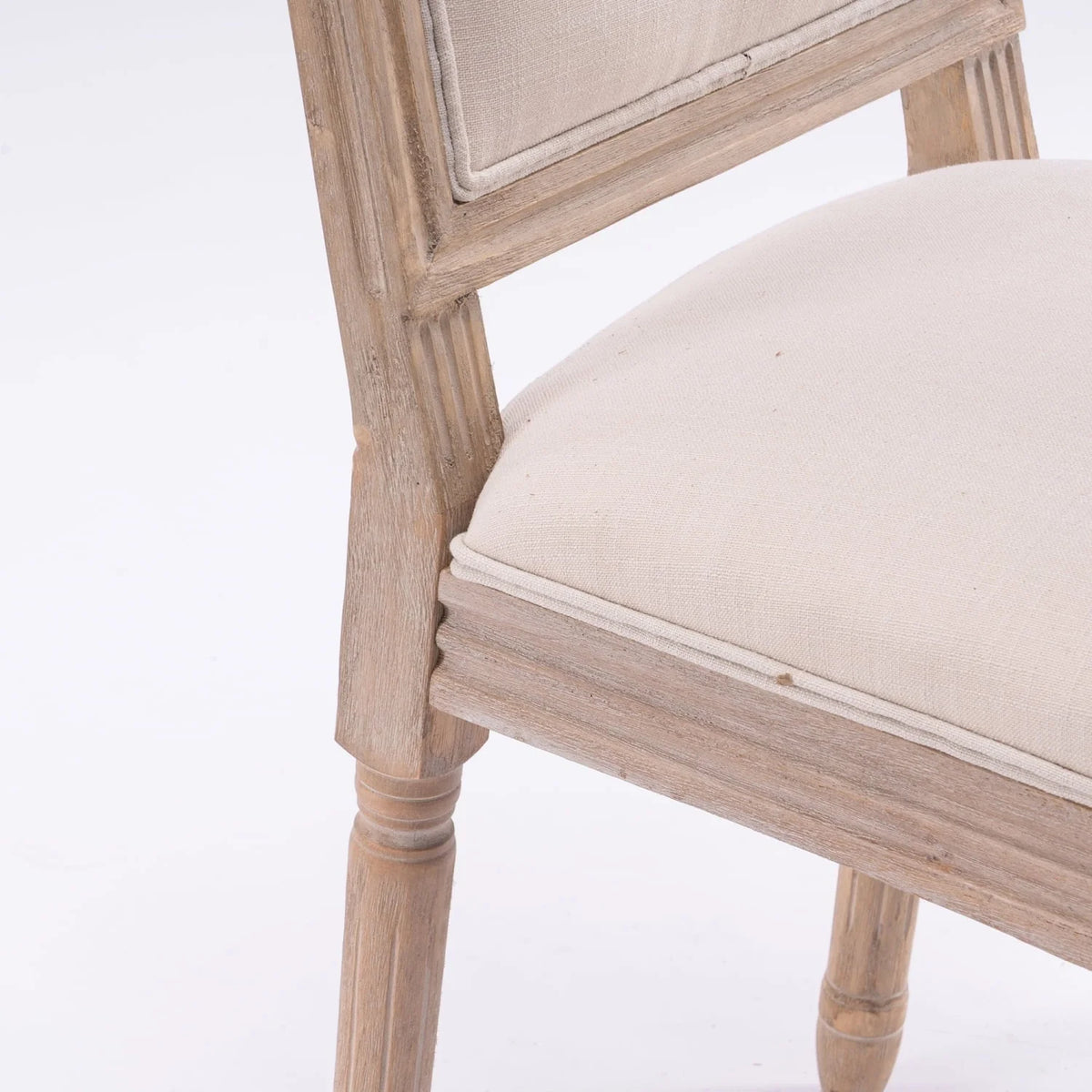 Classic Cream French-Style Dining Chair Set of 2 - Antique Painted Solid Wood Frame with Comfortable Linen Fabric Upholstery for Elegant Dining Spaces