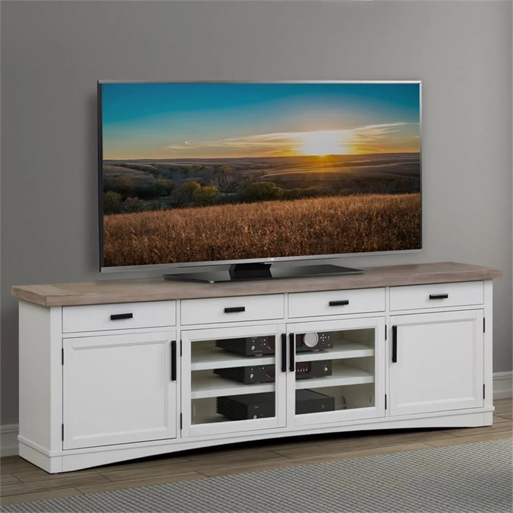 Bowery Hill Americana Wood Modern - Cotton 92" TV Console in White