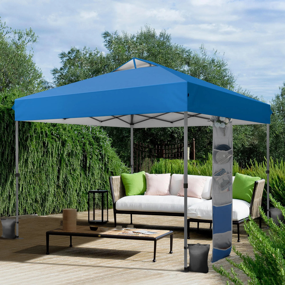 Alpha Joy 10x10ft Pop-up Canopy Instant Outdoor Canopy Tent Portable Straight Leg Shelter with Roller Bag for Outside, Flag