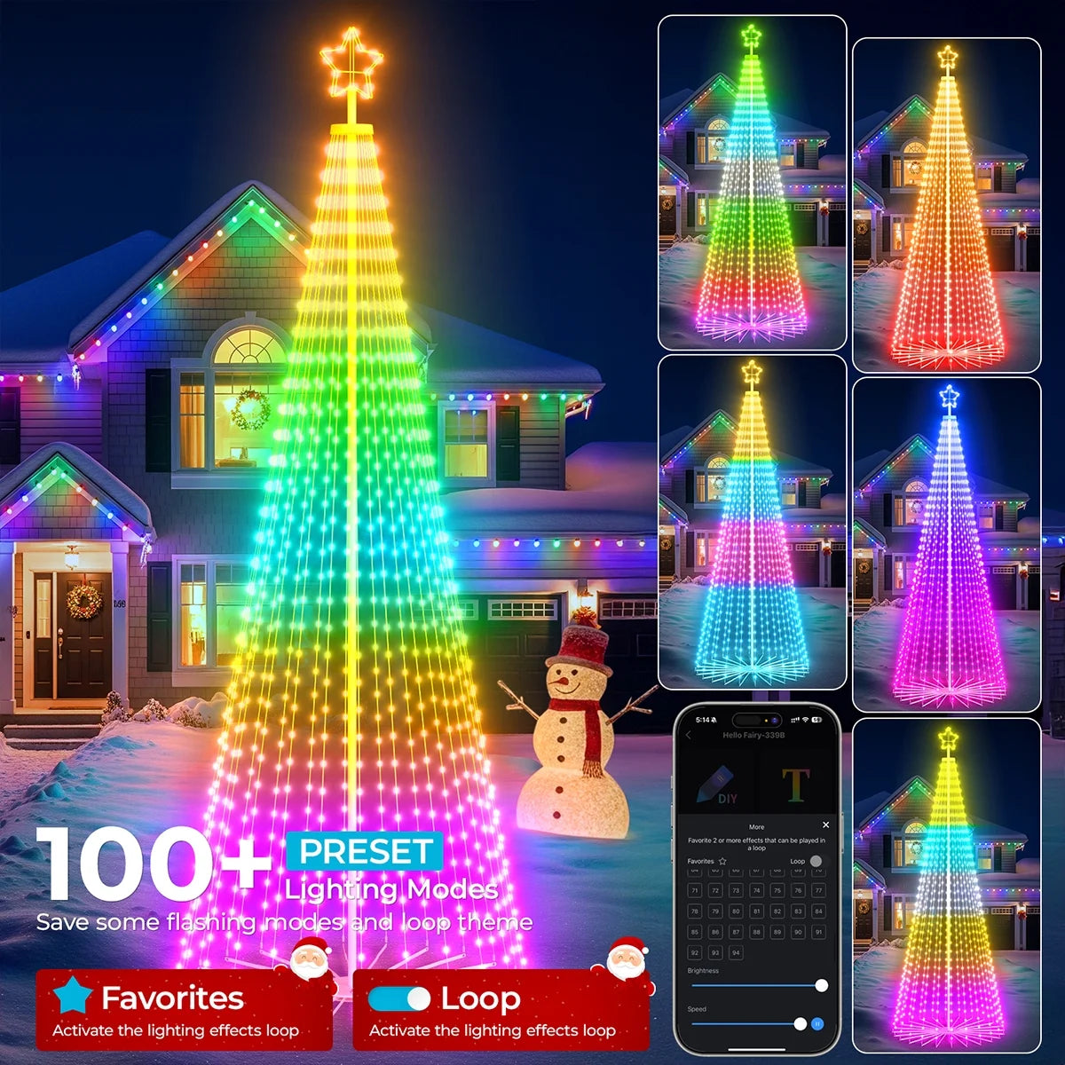 8FT 191 LED Christmas Cone Tree Smart Light with 58 Modes DIY Timer Remote Dimmable Artificial Christmas Tree for Porch Yard Patio Indoor Outdoor Xmas Holiday Decor