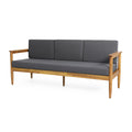 Noble House Magnolia Acacia Wood Outdoor Patio 3-Seater Sofa in Teak/Dark Gray