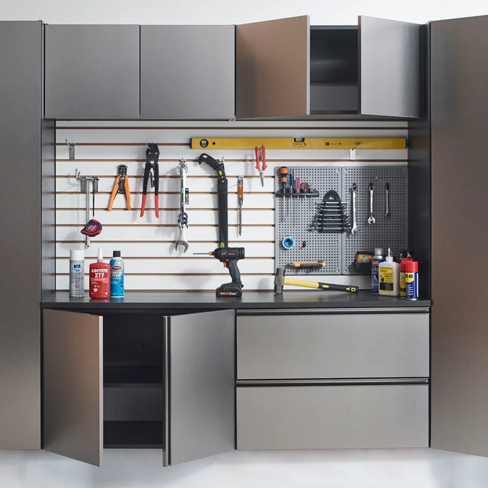 7-Piece Storage Cabinet Set, Modern Style Kitchen Furniture Set with Stand Cupboard and Console Table, Wall-Mounted or Free-standing Cabinet Set for Living Room, Kitchen, Dark Gray