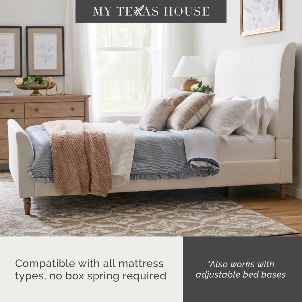 My Texas House Flynn Boucle Platform Bed, Queen, Cream