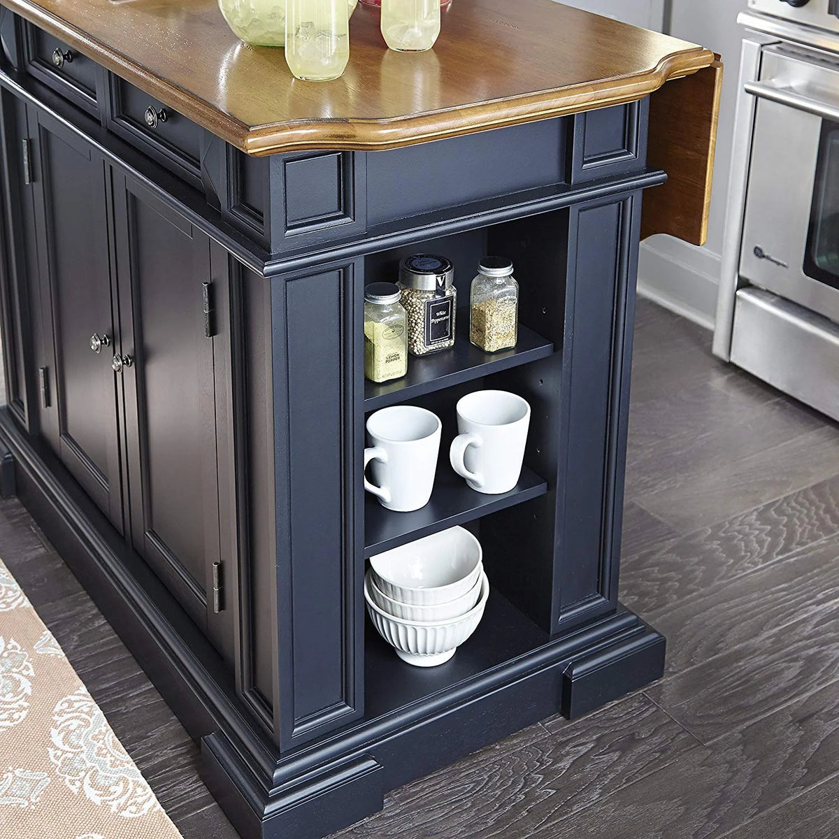 Homestyles Americana Wood Kitchen Island in Black