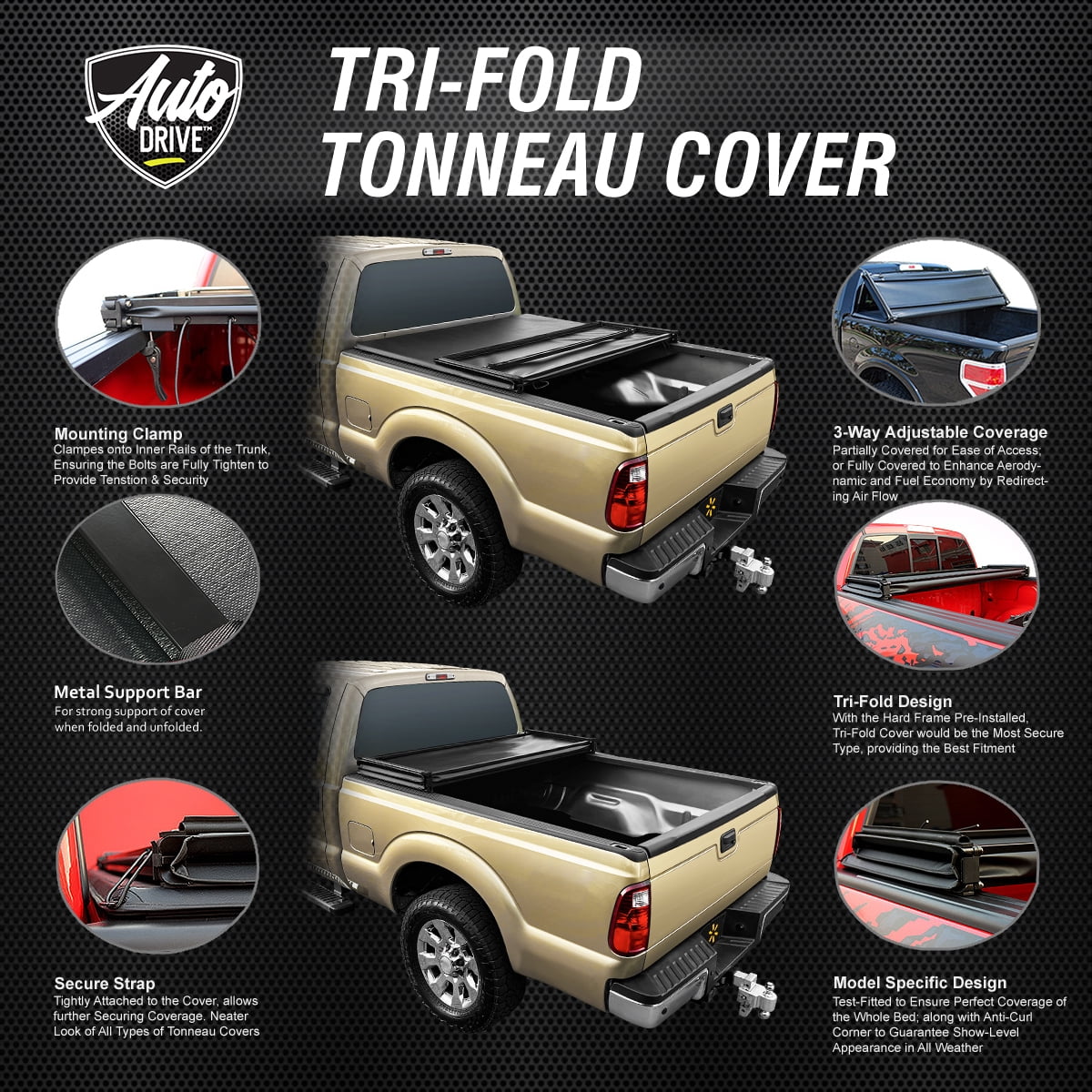 Auto Drive Soft Tri Fold Truck Bed Tonneau Cover Fits 04-13 Silverado/Sierra 1500 5.75Ft Bed