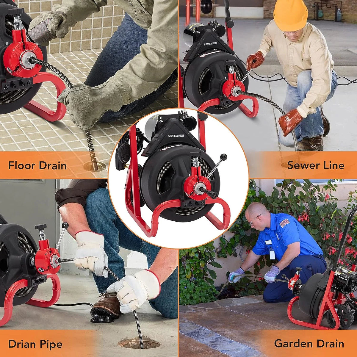 75Ft x 1/2 Inch Drain Cleaner Machine, Auto-feed Electric Drain Auger Professional for 2 to 4 Inch Pipes, with 6 Cutters, Glove, Drain Auger Cleaner Sewer Snake