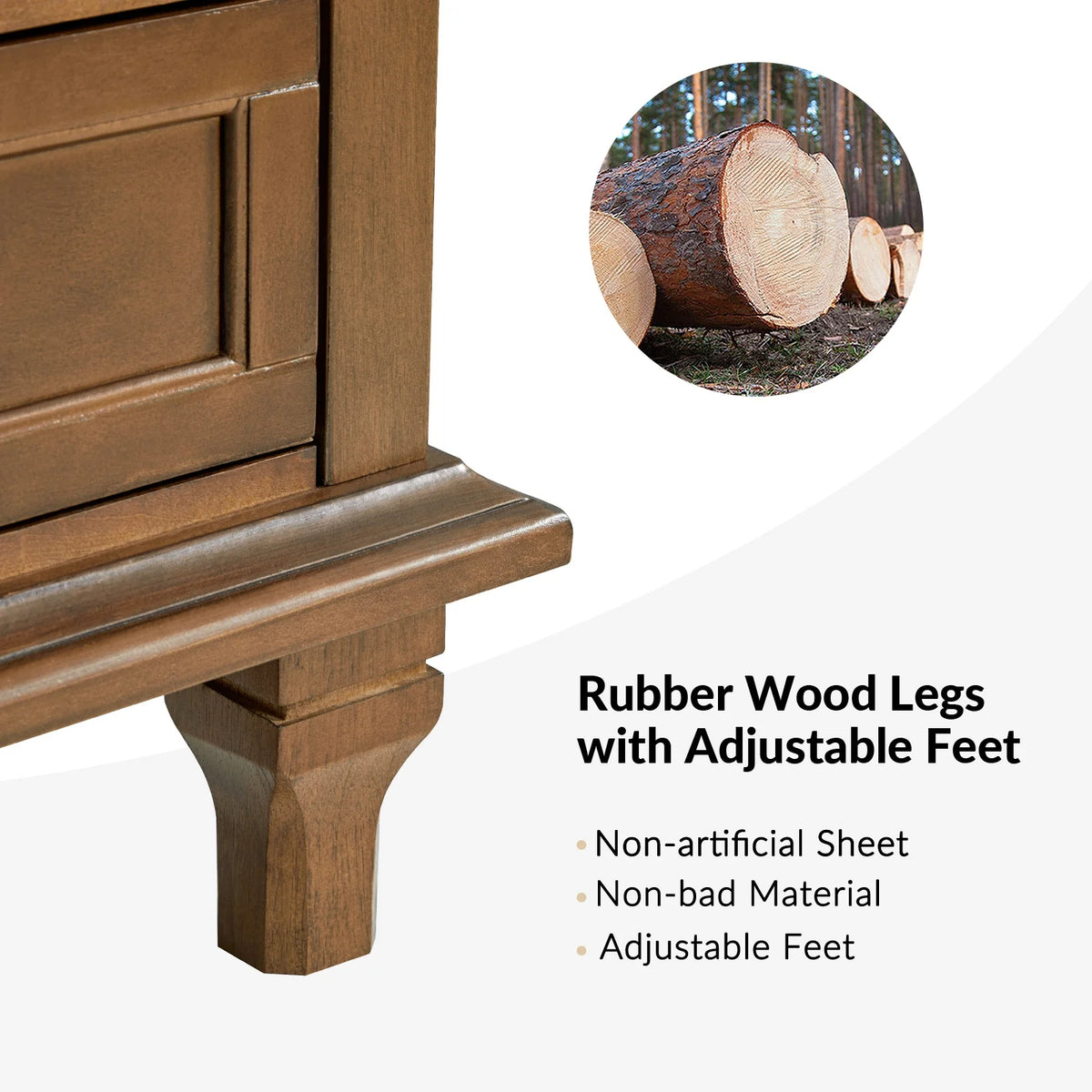 Farmhouse 3 Drawers Nightstand with Tray Bedside Table with Charging Station Acorn