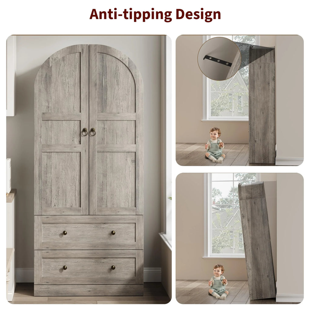 72" Tall Arched Kitchen Pantry Cabinet,Farmhouse Wood Pantry Storage Cabinet with 2 Large Drawers,Glass Door,Freestanding Versatile Pantry Cabinets Kitchens Storage Cabinets for Dining,Living Room
