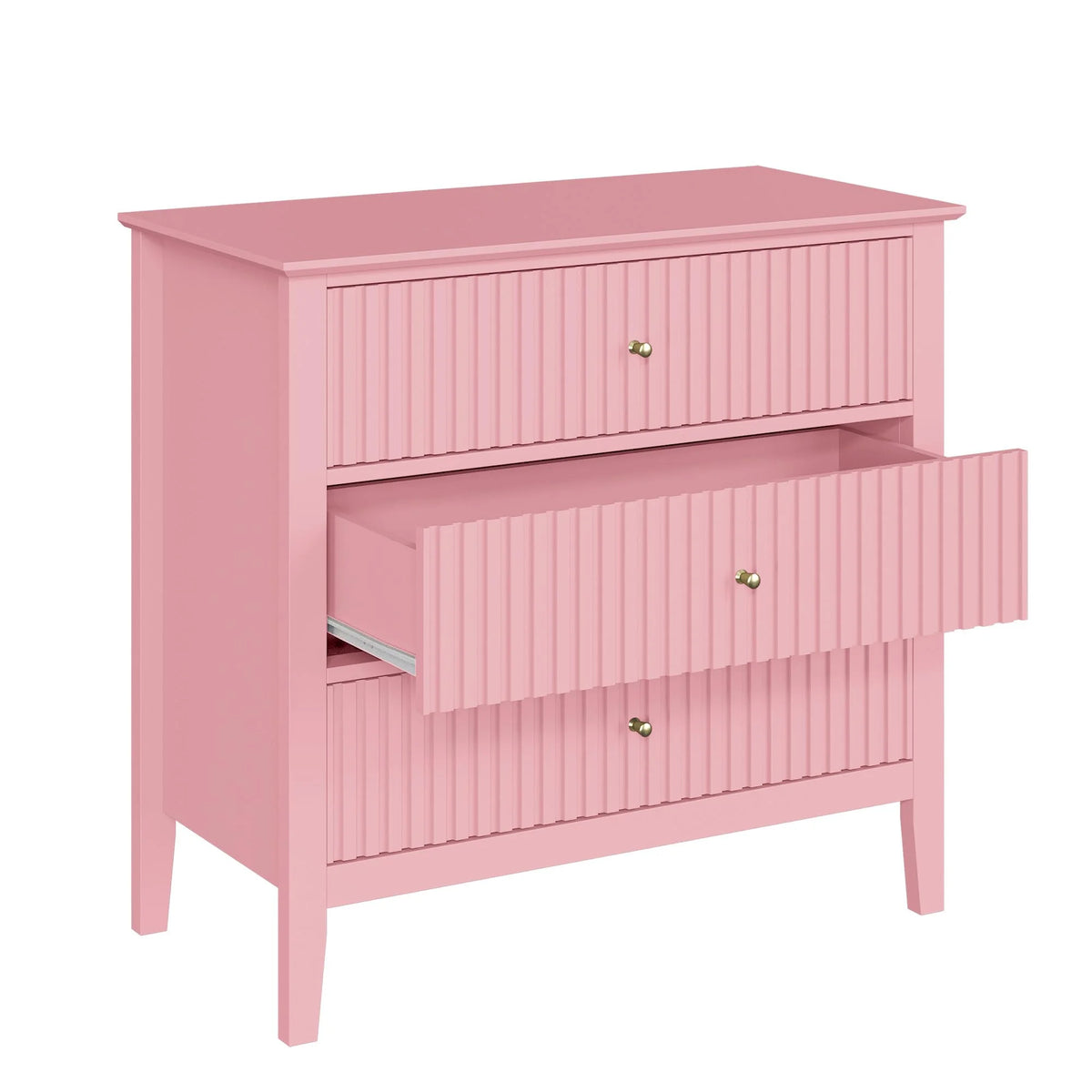 Heynemo Beige 6 Drawer Dresser, Fluted Modern Wood Chest