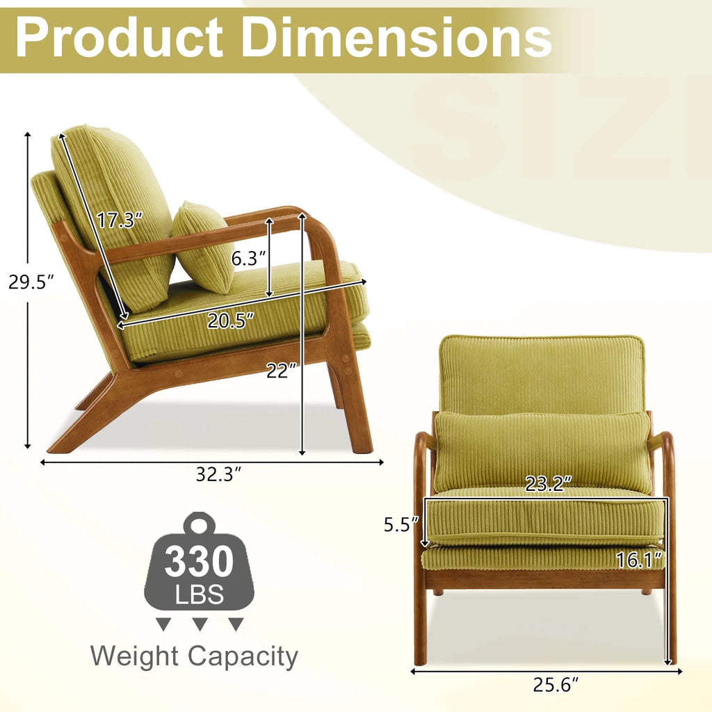 Ktaxon Accent Chair Corduroy Upholstered Armchair, Reading Club Chair with Pillow and Solid Wood Frame for Living Room Bedroom Furniture Off White