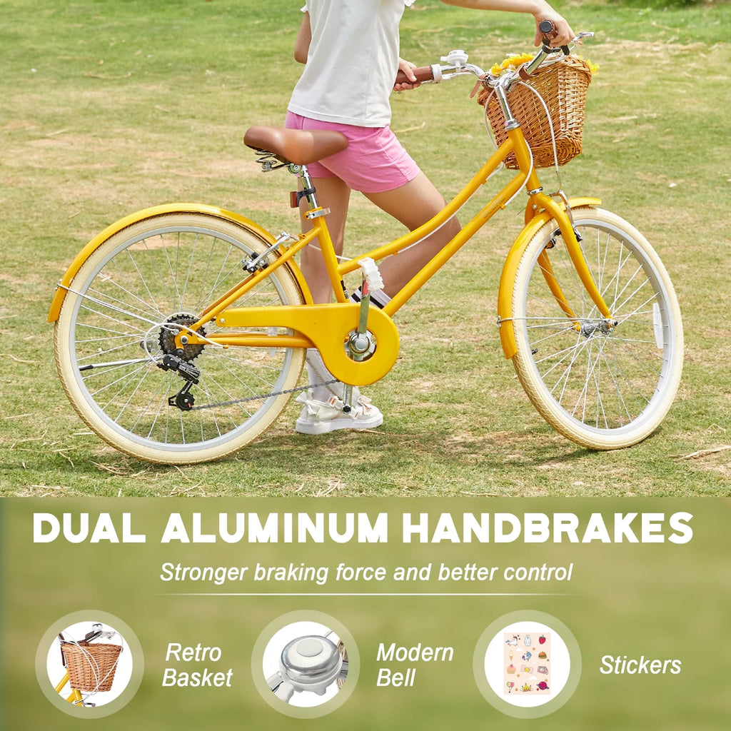 Glerc Missy 24" Girls Cruiser Bike 6-Speed Women's Hybird Bicycle for Ages 7-11 Years, Mint Green