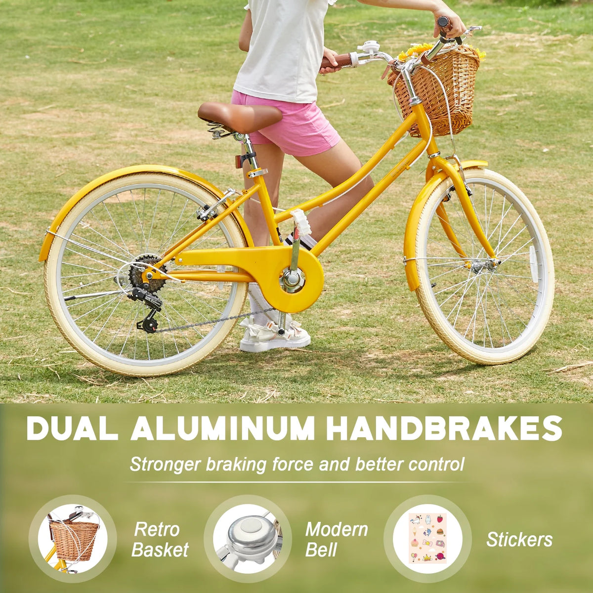 Glerc Missy 24" Girls Cruiser Bike 6-Speed Women's Hybird Bicycle for Ages 7-11 Years, Mint Green