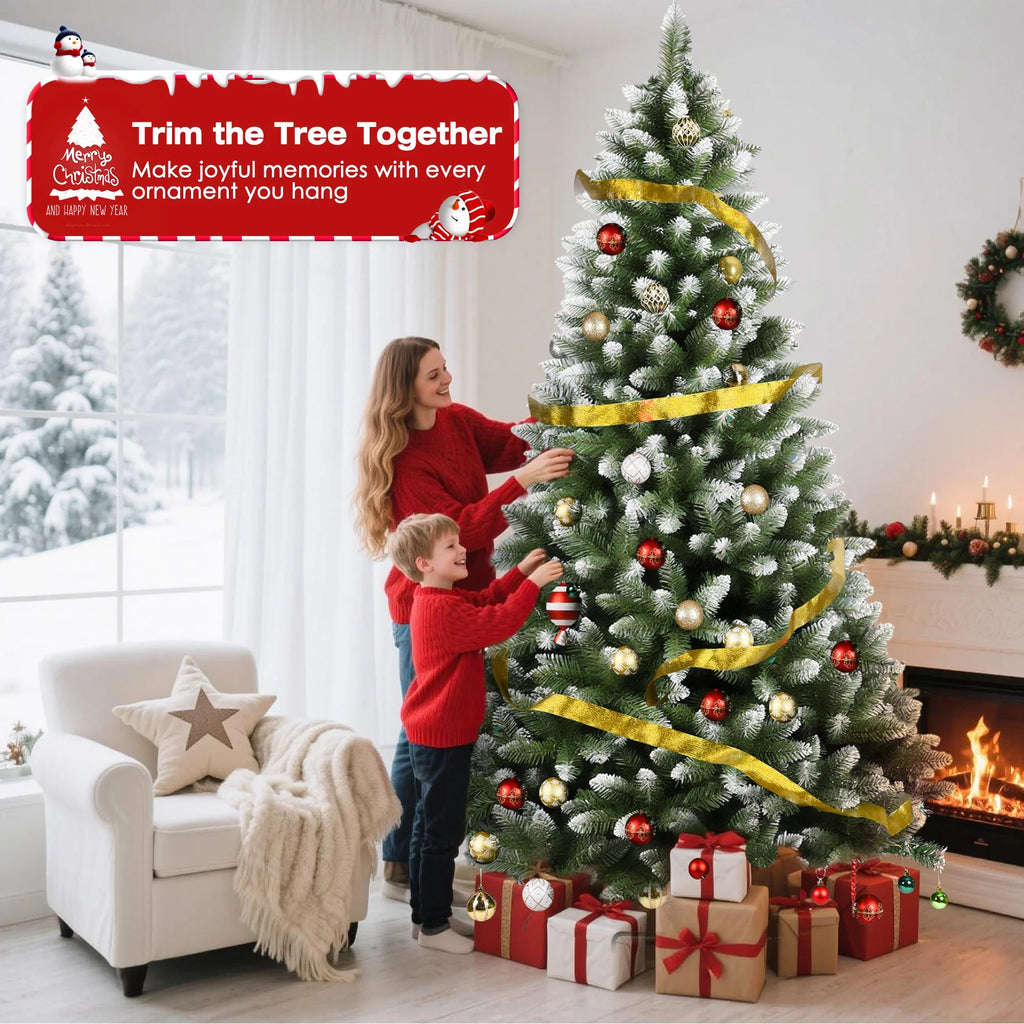 Yexmas 9ft Pre-Lit Green Christmas Tree, 11 Modes Colored LED Lights, Artificial Xmas Tree with Large Storage Bag