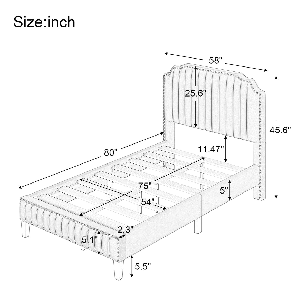 Green Upholstered Platform Bed, Full Size Bed Frame with Solid Wooden Slat Support and Curved Upholstered Wingback Headboard, Heavy Duty Full Bed Mattress Foundation, No Box Spring Required
