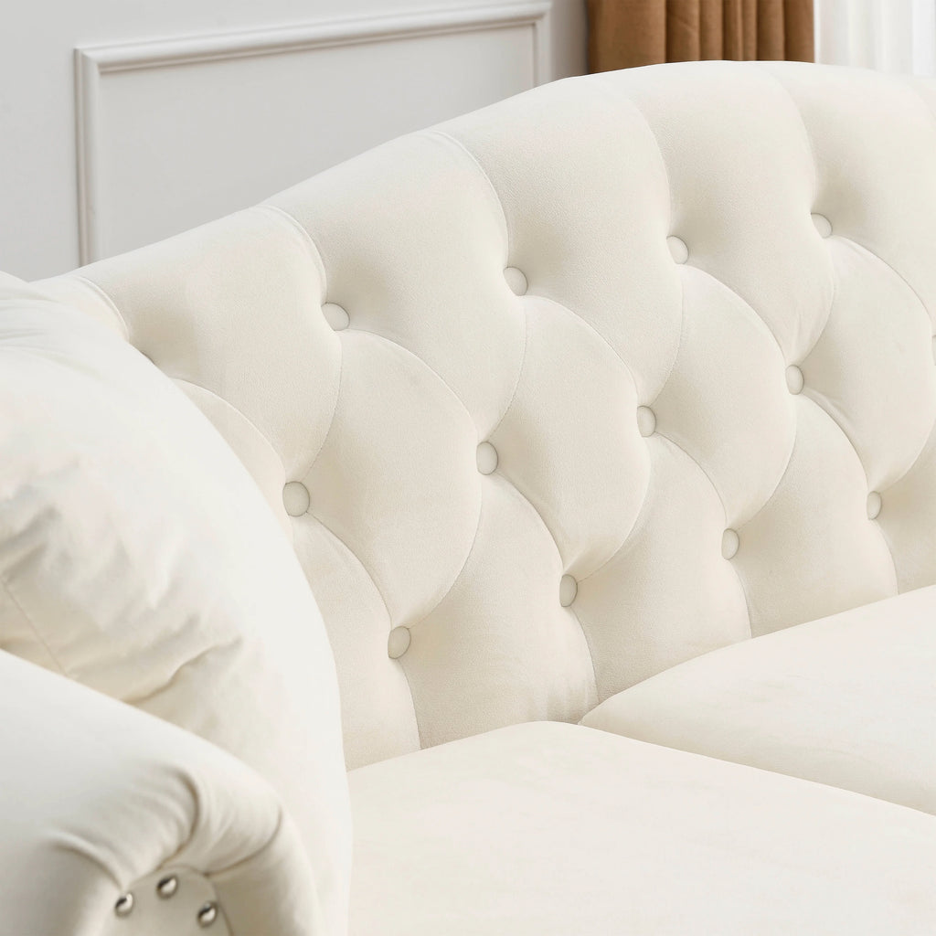 Chesterfield Upholstered Velvet Sofa, 3 Seater Button Tufted Couch with Nailhead Arms for Living Room Bedroom Office Apartment