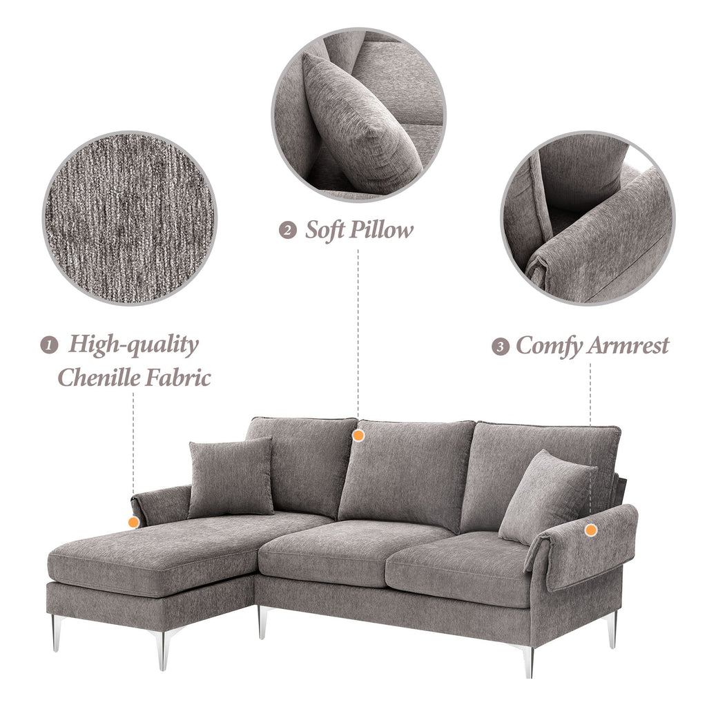 Churanty L Shaped Sofa for Small Spaces Convertible Sectional Sofa with Reversible Chaise Lounge,Grey