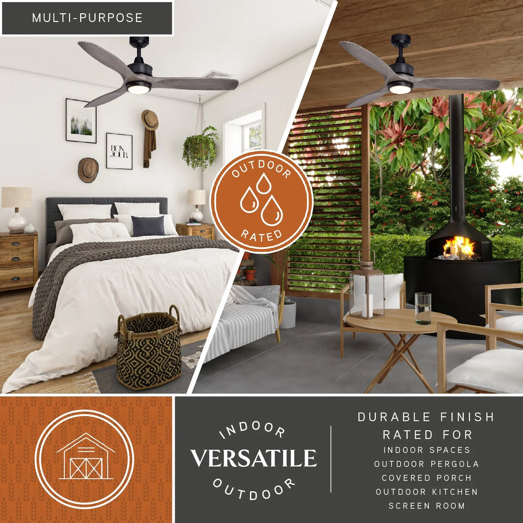 Vaxcel Curtiss Satin Brass Mid-Century Modern MCM Wood Propeller Ceiling Fan with LED Light Kit and Remote