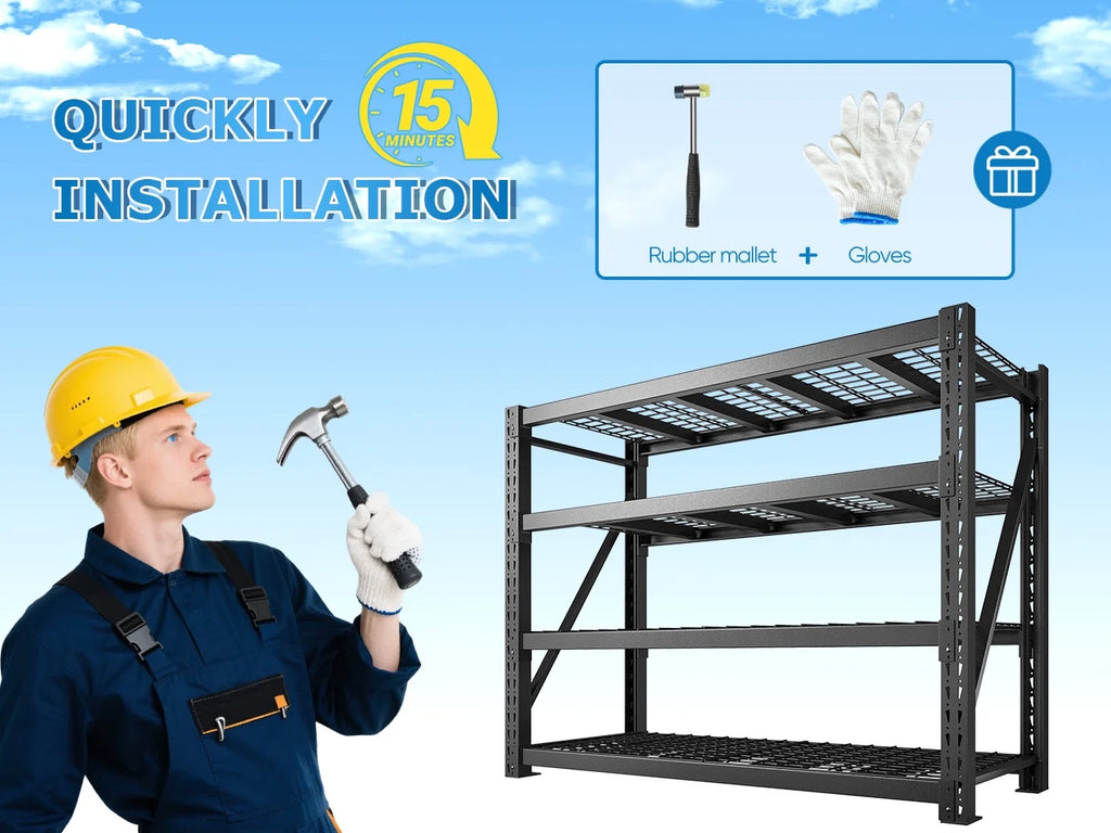 REIBII 11000LBS Heavy Duty Industrial Shelving Unit for Garage Storage,Shop,Warehouse,Basement,Commercial,60"W x 24"D x 72"H