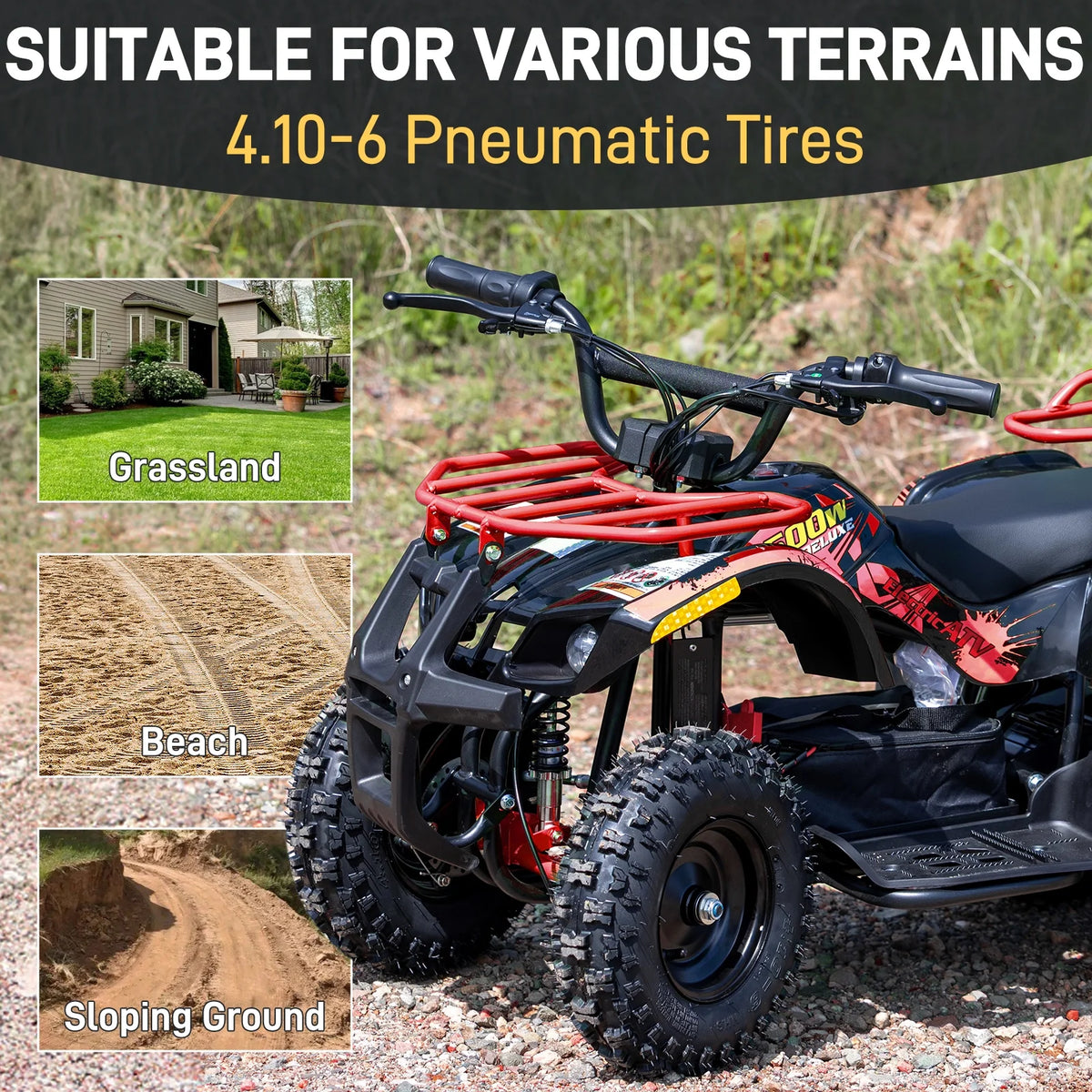 Aoemoe 500W 36V Battery-Powered Ride-On Off-Road 4-Wheeler �C 15 Mile Range, Flame