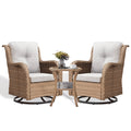 POCASSY 3 Piece Patio Set Outdoor Wicker Glider Rocking and Swivel Chairs with Cushions