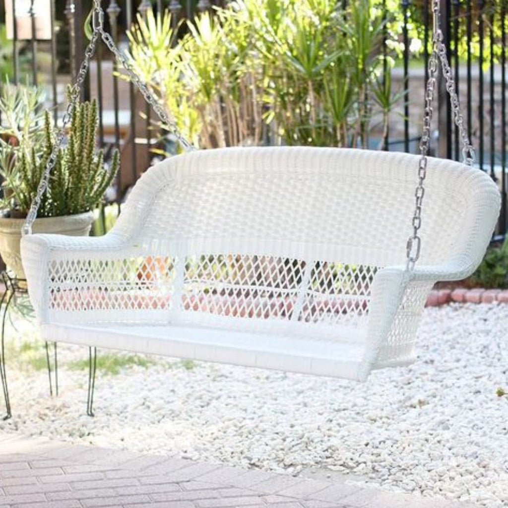 Jeco White Resin Wicker Porch Swing
